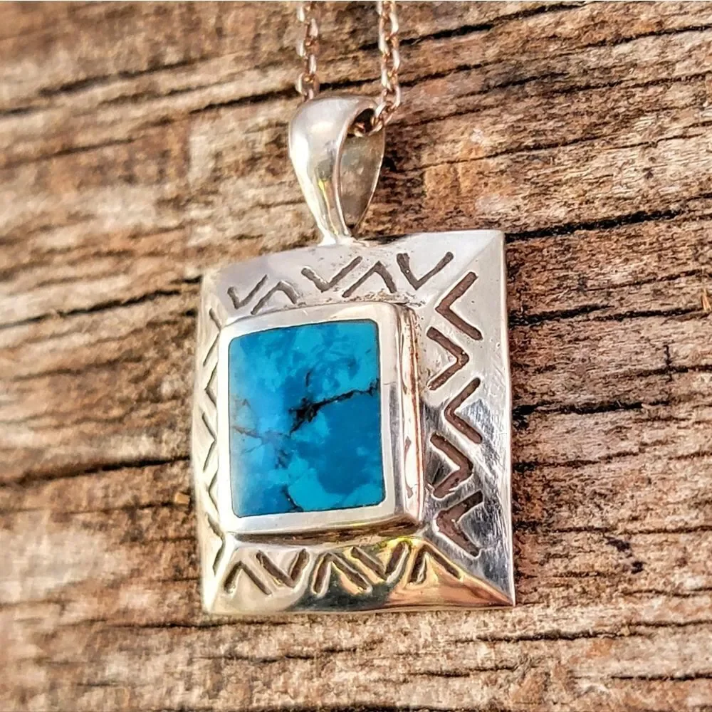 Sterling Chrysocholla Southwestern Design Pendant Necklace